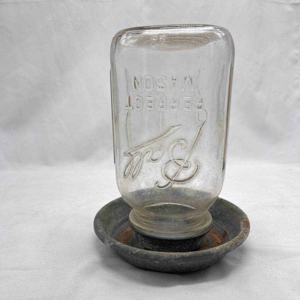 Vintage chicken feeder/waterer Ball mason jar with zinc